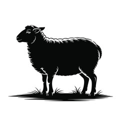 Silhouette of a sheep standing in grass
