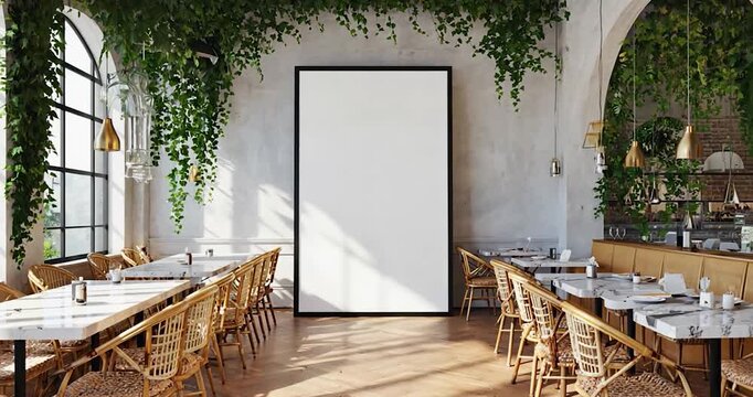 Empty restaurant interior mockup poster