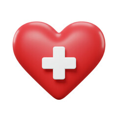 Obraz premium A vibrant red heart symbol adorned with a bright cross represents health care and medical assistance conveying compassion.