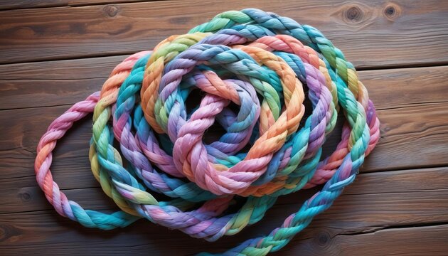 ship rope at wooden background texture, top veiw