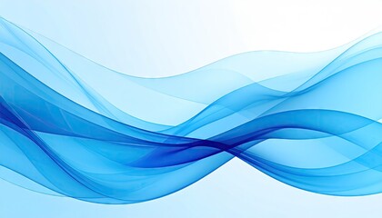 Abstract Blue Wave Design with Translucent Ink Forming Elegant Shapes on a White Background