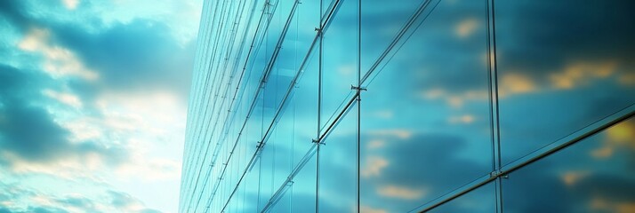 Fototapeta premium Modern Building Facade with Glass Walls and Steel Connectors in a Contemporary Architectural Style