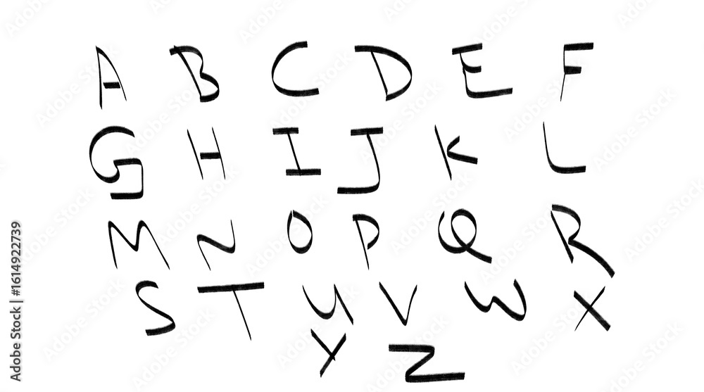 Poster handwritten alphabet displayed in a free-flowing style, creating a distinctive design element for cr
