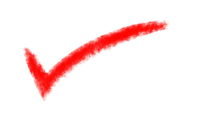 Red watercolor painted checkmark icon, symbolizing approval and validation, perfectly isolated on transparent background.