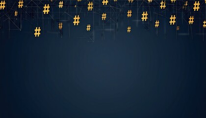 Abstract Digital Network Background Featuring Gold Hashtags and Blue Grids