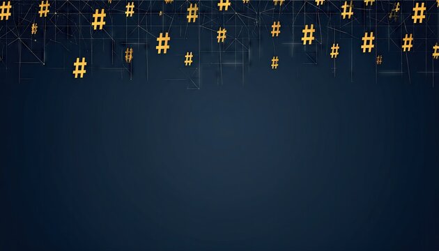 Abstract Digital Network Background Featuring Gold Hashtags and Blue Grids