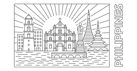 Philippines Landmarks Line Art Illustration – Cultural and Historical Icons