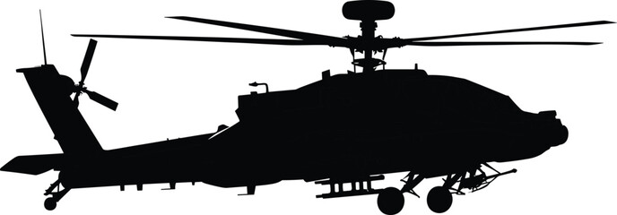 Military attack helicopter silhouette, airborne defense vehicle with weapons, tactical aviation design, cad drawing flat vector illustration © Creative Minds