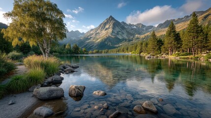Breathtaking Sunrise Over Majestic Snow-Capped Mountains Reflecting in Tranquil Waters of Nature
