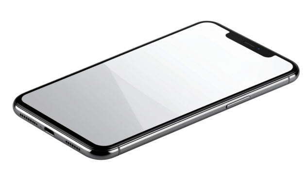 Sleek modern smartphone featuring a futuristic transparent screen, with realistic reflections and isolated on a transparent PNG background