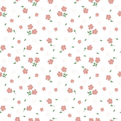 Seamless pattern of flowers on white surface. Vector banner in flat style.