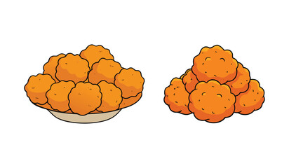 Two piles of golden brown fried chicken nuggets presented on a clean white background for easy use isolated on white background