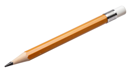 Natural wood pencil with a white eraser and metallic ferrule, fully isolated on a transparent PNG background 