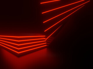 3D Black background with red neon lights