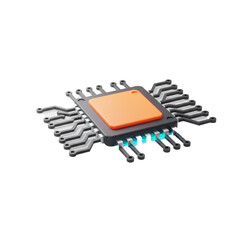 A stylized rendering of a central processing unit with intricate circuitry and glowing elements suggesting advanced digital technology.