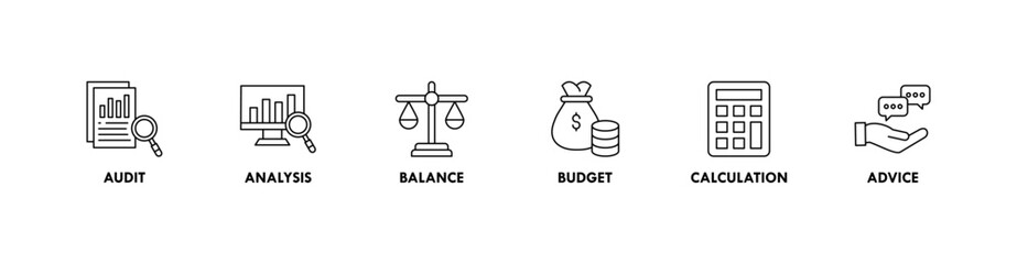 Accounting banner web icon vector illustration concept for business and finance with an icon of the audit, analysis, balance, budget, calculation, and advice