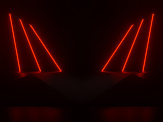 3D Black background with red neon lights