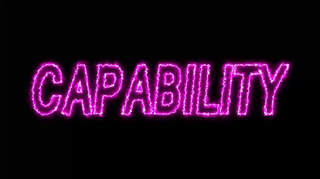 Animated glowing flickering neon inscription capability. neon capability text animation