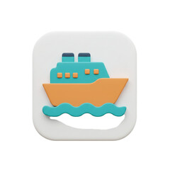 A vibrant illustration presents a stylized cruise ship icon evoking travel adventure and aquatic journeys on the open water.