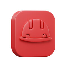 A vibrant red construction helmet icon represents safety and protection within a rounded square shape suitable for digital interfaces.