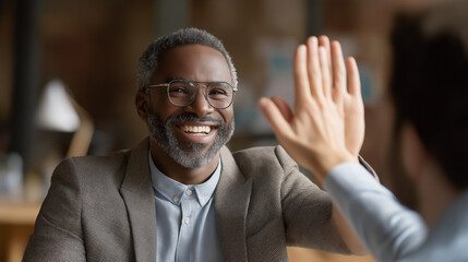 Celebrating Success with a Slow Motion High Five After a Tough Project