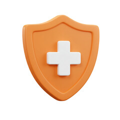 A stylized shield with a cross symbol represents protection and healthcare symbolizing safety and well-being in a modern design.