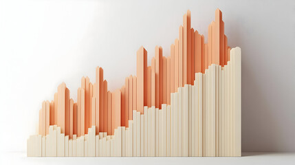 Obraz premium Abstract, stylized, 3D bar graph, representing growth, with peachy-orange columns on a creamy-beige background. Stacked, geometric shapes