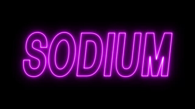 Animated glowing flickering neon inscription sodium. neon sodium text animation