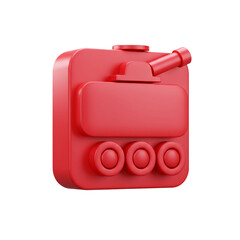 A vibrant red three-dimensional rendering depicts a stylized tank with rounded features perfect for digital design projects.