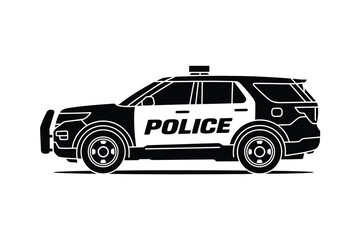 Black and White Silhouette Illustration of a Police Car Vehicle