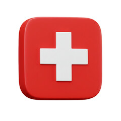 Obraz premium A vibrant three-dimensional emblem featuring a bold red square with rounded corners and a prominent central cross symbol.