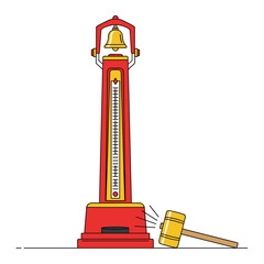 Obraz premium High striker game machine testing strength and power with a hammer to ring the bell at a fairground attraction