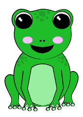 Cute green frog vector illustration for kids smiling cartoon frog. Perfect for educational materials, kids activities, nursery designs, and fun food illustrations.