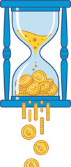 Fototapeta premium Hourglass with gold coins flowing, representing the passage of time and money.