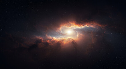 Cosmic birth of a new sun, a brilliant star forming within swirling clouds of interstellar gas and dust in the vast universe.