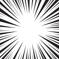 Manga speed frame. Radial anime speed lines background. Black and white radial lines background in comic book. Vector illustration.