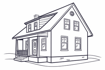 Simple Line Drawing of a TwoStory House.