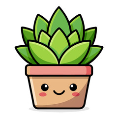 Cute succulent illustration in a pot with a kawaii face adds a touch of charm and whimsy to designs