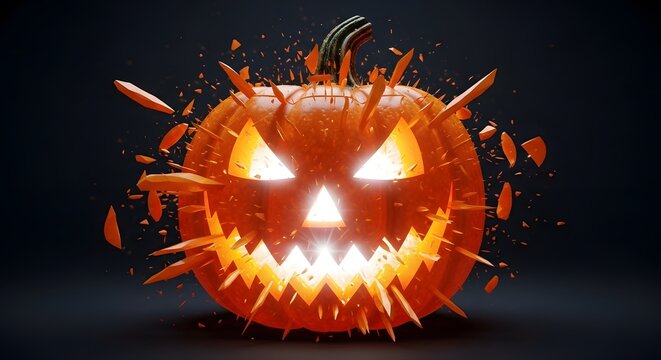 Exploding Halloween Pumpkin, JackOLantern, Shattering, Dynamic, Glow, Spooky, Creepy, Dramatic, Energy