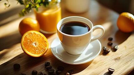 Bumble Coffee, Coffee with Orange Juice, Refreshing Drink on an Orange Background