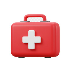 Obraz premium A vibrant red first aid kit with a prominent cross symbol suggesting health care and emergency medical assistance.