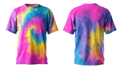 3D rendered Thai tie dye crew neck t-shirt mockup transparent background