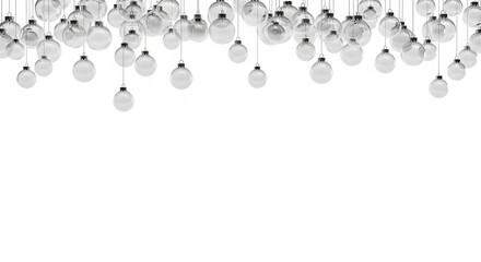 Clear Glass Christmas Baubles, Ornaments, Transparent, White, Holiday, Festive, Decoration, Minimalist, Elegant, Copy Space