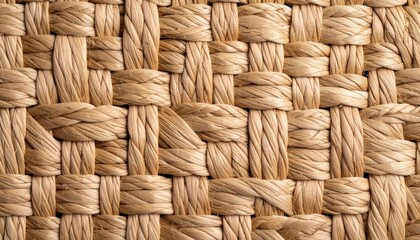 Close-up of tightly woven, light brown natural fiber material