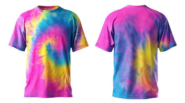 3D rendered Thai tie dye crew neck t-shirt mockup transparent background