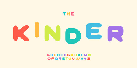 Colorful rounded alphabet, playful cartoon letters, bold soft font for school logo, kid headline, birthday nursery design, happy kinder typography, fun preschool typographic design. Vector typeset