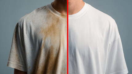 Clean shirts and dirty shirts comparrison with red line center