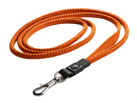 Orange Braided Lanyard with Metal Swivel Clip on Transparent Background