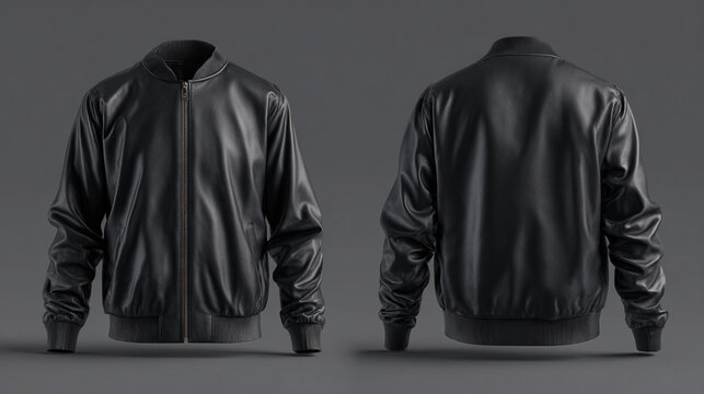 Black lether jacket for men 3d model front and back
