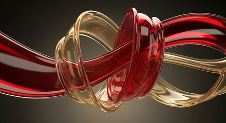 Elegant Abstract Glass Ribbons, Luxury, Dynamic, Flow, Red, Gold, Crystal, Modern, Sophisticated, Intertwined, Translucent, Background